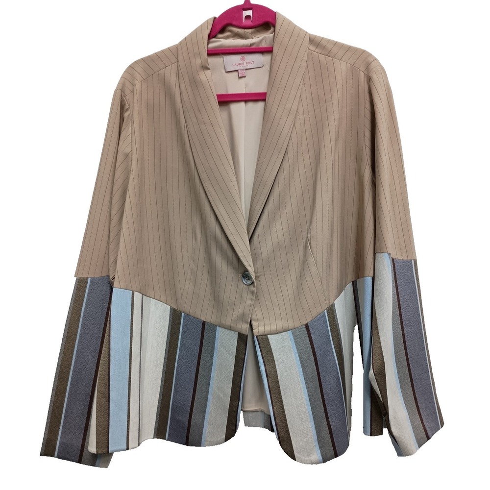Laurie Felt Womens Blazer Jacket Size 20W Beige Striped Hem Carrier Academia